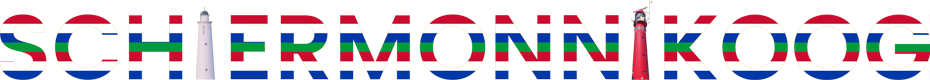 Schriftzug Schiermonnikoog mit weißem und rotem Laeuchtturm für die beiden Buchstaben "I"